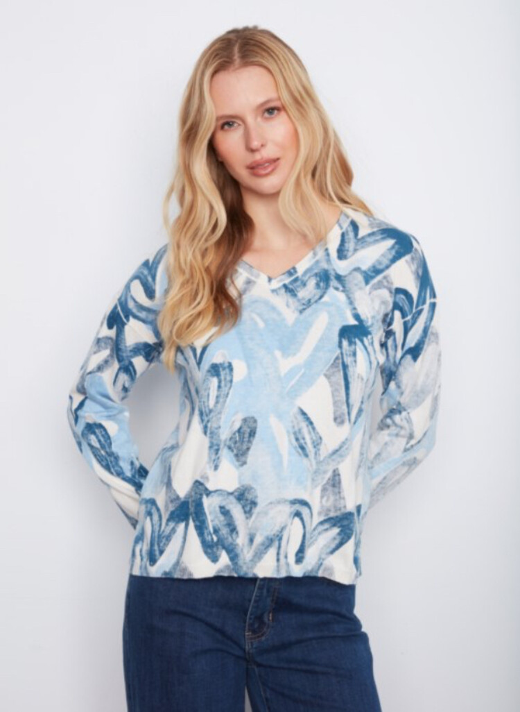 Charlie B Charlie B Long Sleeve Drop Shoulder Reversible Printed Sweater C2907