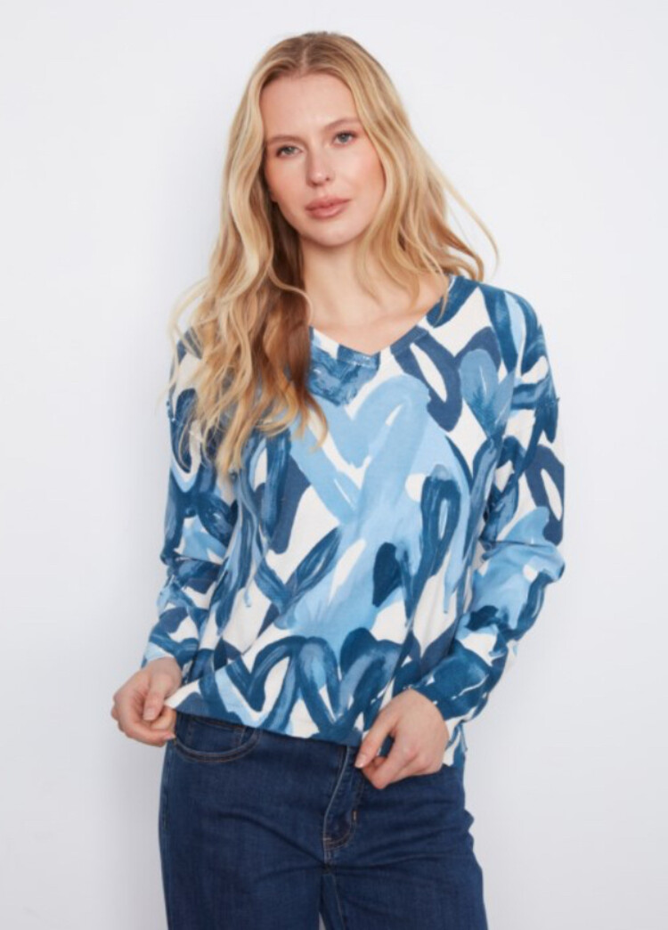 Charlie B Charlie B Long Sleeve Drop Shoulder Reversible Printed Sweater C2907