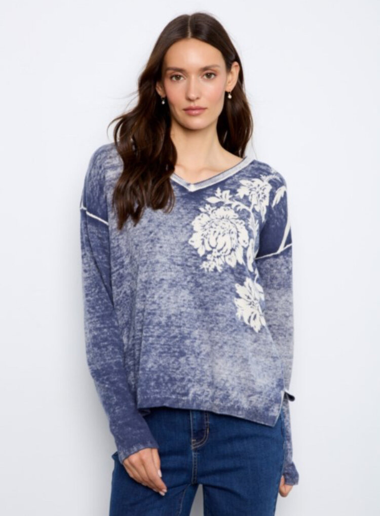 Charlie B Charlie B Long Sleeve Drop Shoulder Reversible Printed Sweater C2907