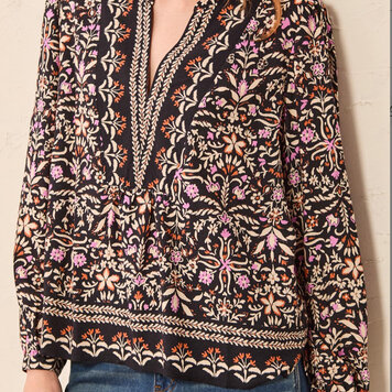 Tribal Tribal Long Sleeve Blouse With Front Placket Detail 3254O