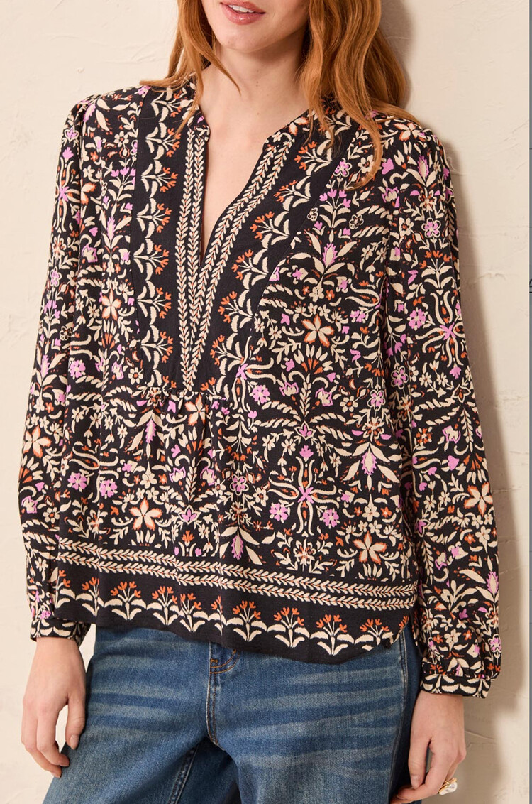Tribal Tribal Long Sleeve Blouse With Front Placket Detail 3254O