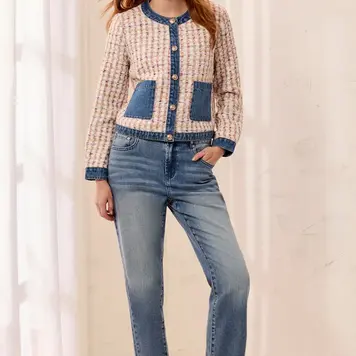 Tribal Tribal Mix Media Tweed Denim Jacket With Fancy Snaps 6328O