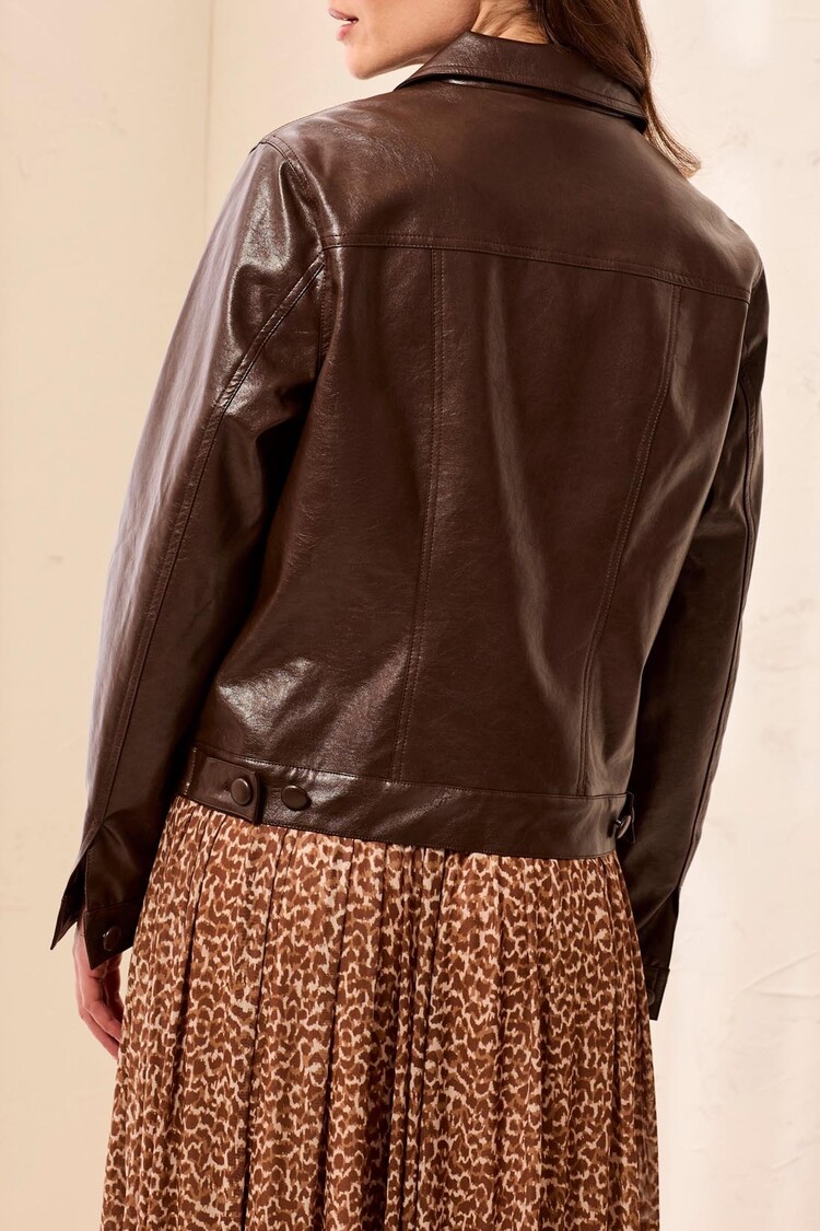 Tribal Tribal Lined Faux Leather Jacket W/ Covered Buttons 5921O