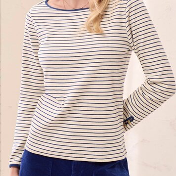 Tribal Tribal Long Sleeve Boat Neck Top W/ Button Detail 3206O
