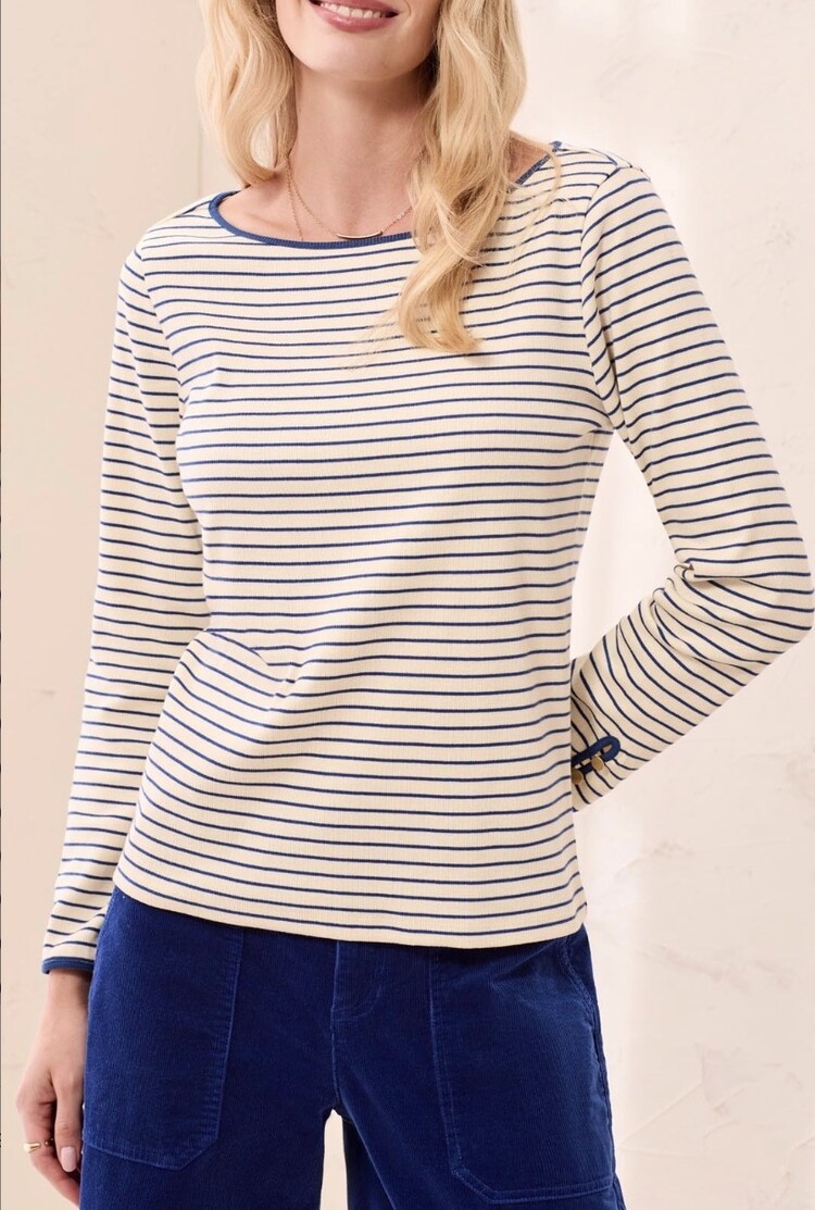 Tribal Tribal Long Sleeve Boat Neck Top W/ Button Detail 3206O