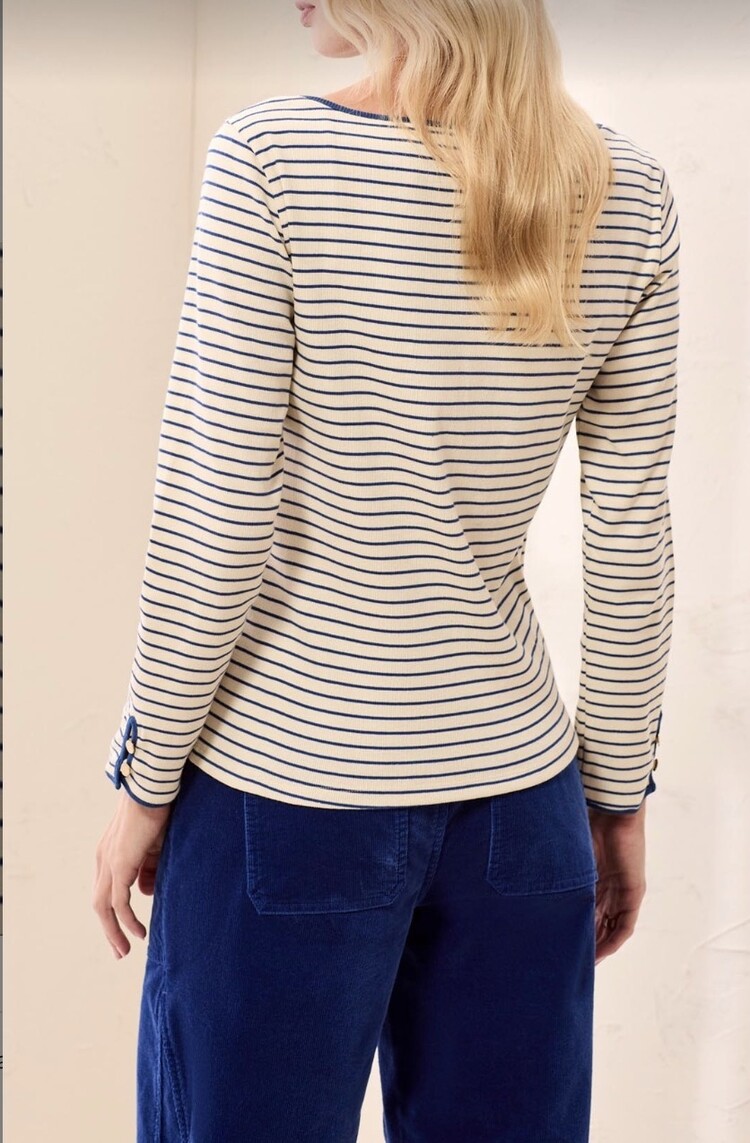 Tribal Tribal Long Sleeve Boat Neck Top W/ Button Detail 3206O