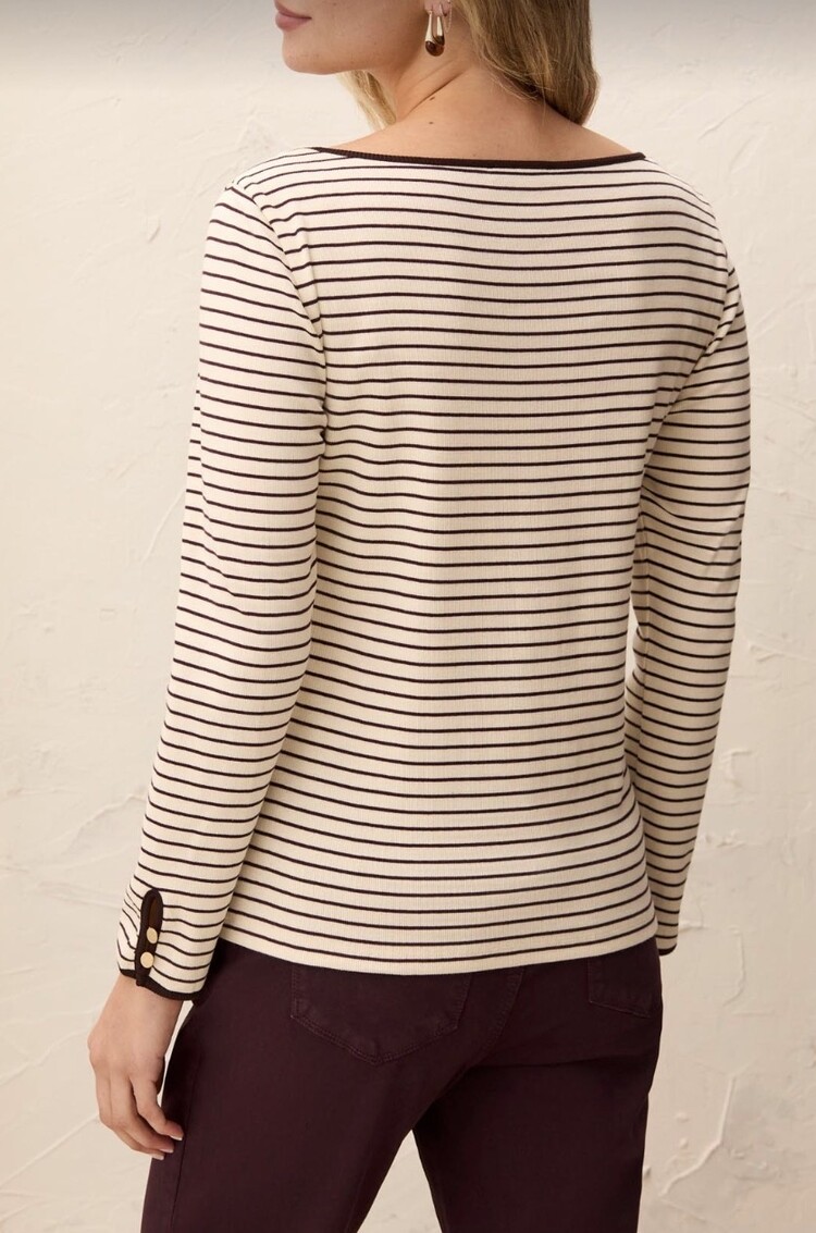 Tribal Tribal Long Sleeve Boat Neck Top W/ Button Detail 3206O