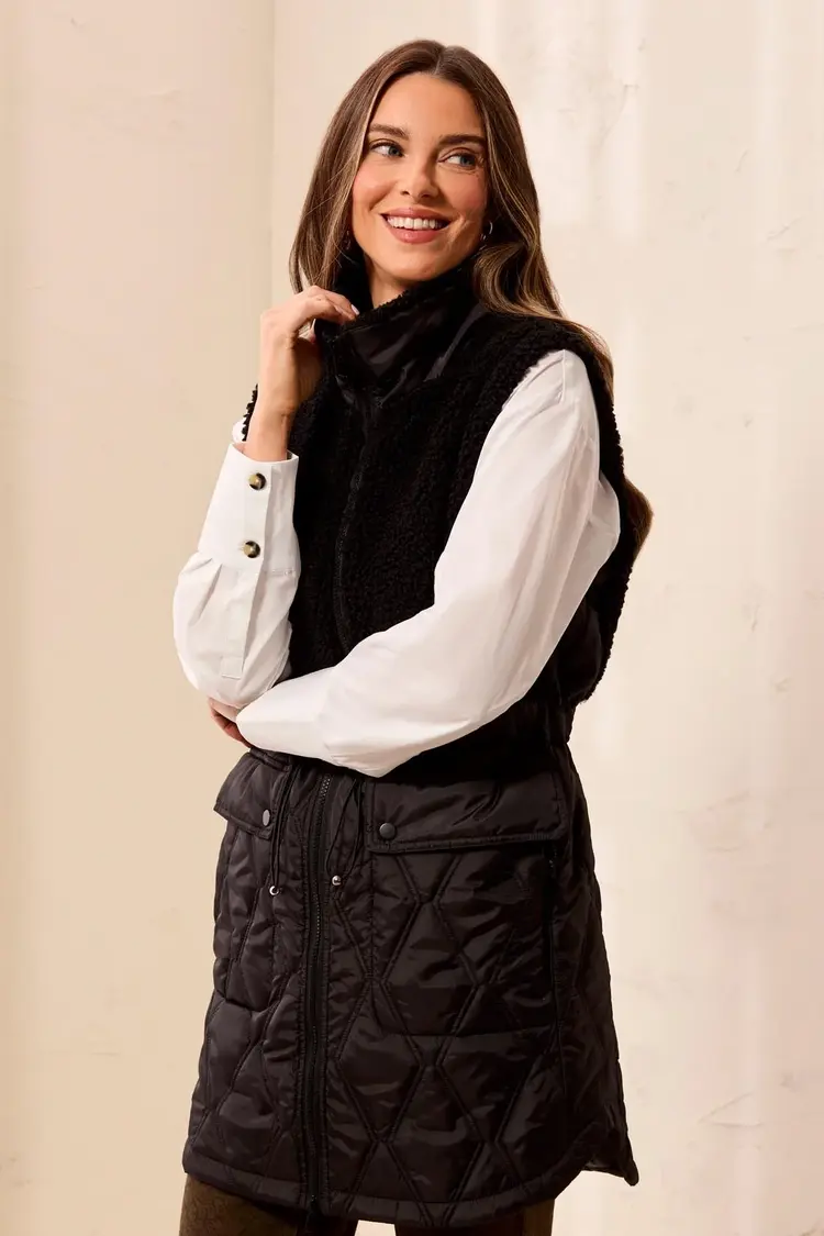 Tribal Tribal Sleeveless Mix Media Sherpa Vest 5940O