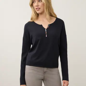 French Dressing Jeans FDJ Notch Neck Rib Sleeve Sweater 1056212