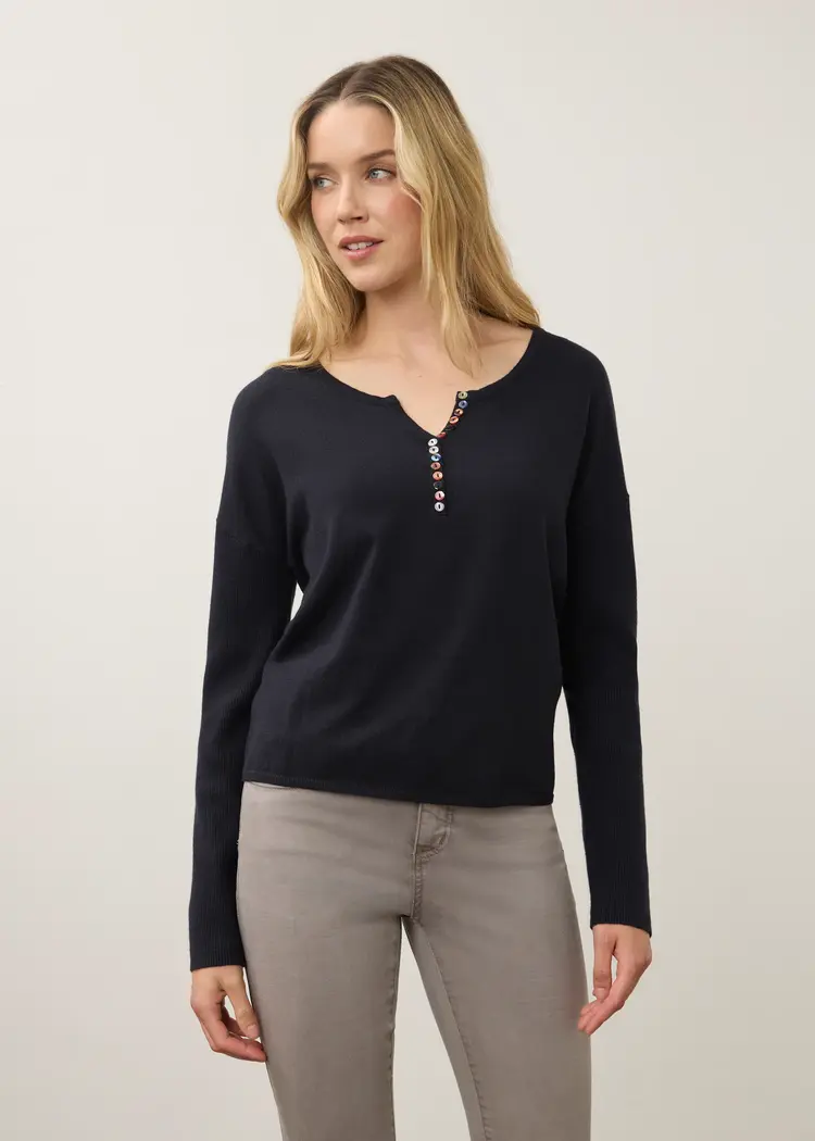 French Dressing Jeans FDJ Notch Neck Rib Sleeve Sweater 1056212