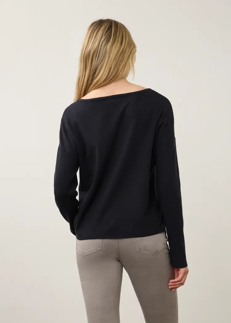 French Dressing Jeans FDJ Notch Neck Rib Sleeve Sweater 1056212