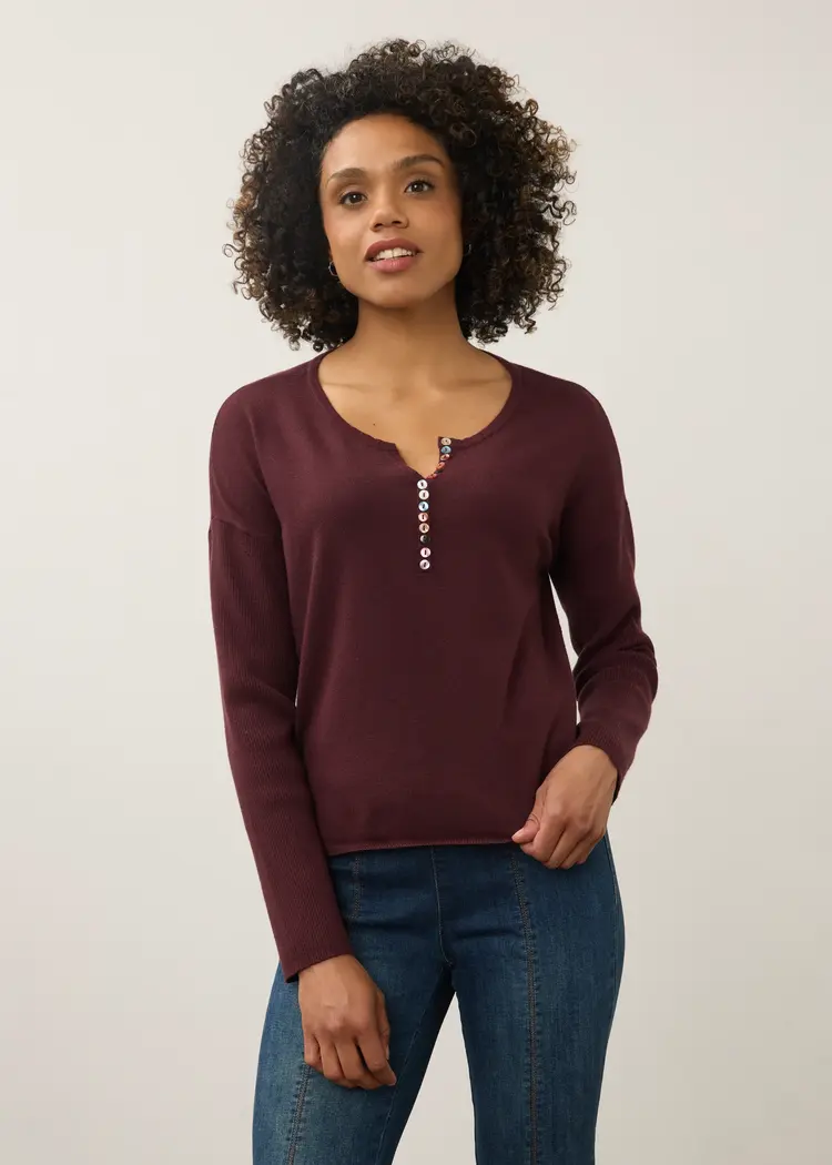 French Dressing Jeans FDJ Notch Neck Rib Sleeve Sweater 1056212