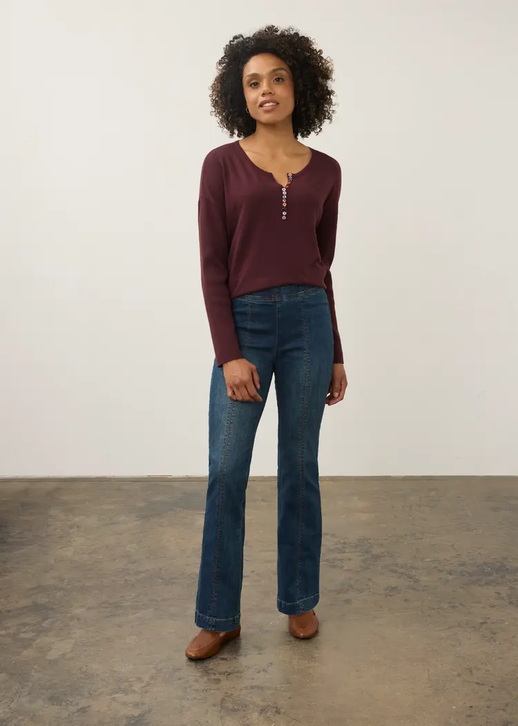 French Dressing Jeans FDJ Notch Neck Rib Sleeve Sweater 1056212