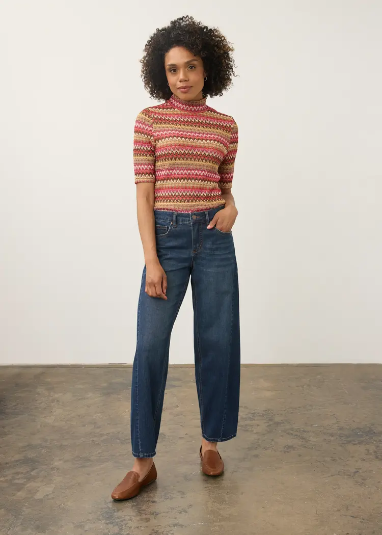 French Dressing Jeans FDJ Elbow Sleeve Mock Neck Top 3521192