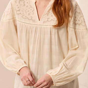 Tribal Tribal Long Sleeve Blouse With Embroidered Yoke 3196O