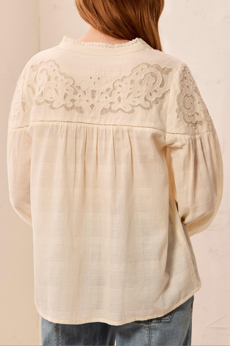 Tribal Tribal Long Sleeve Blouse With Embroidered Yoke 3196O