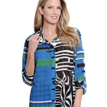 Multiples Multiples Turn Up Cuff 3/4 Sleeve Print Shirt M36606BM