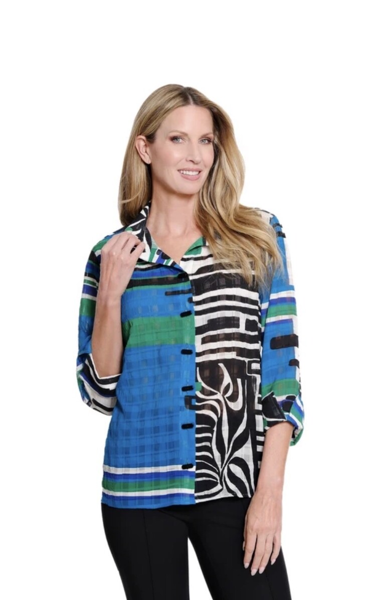 Multiples Multiples Turn Up Cuff 3/4 Sleeve Print Shirt M36606BM