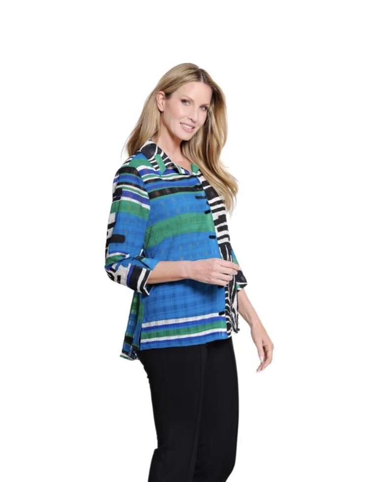 Multiples Multiples Turn Up Cuff 3/4 Sleeve Print Shirt M36606BM