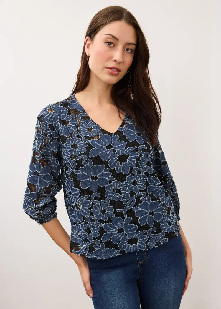 French Dressing Jeans FDJ 3/4 Sleeve Popover Top 7310142