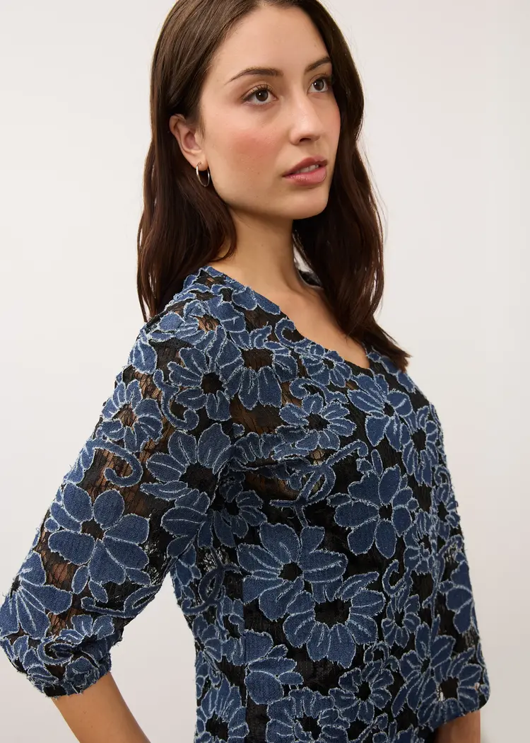 French Dressing Jeans FDJ 3/4 Sleeve Popover Top 7310142