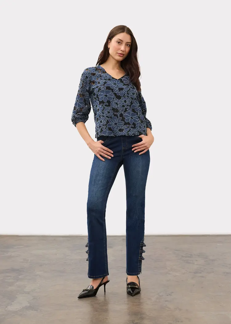 French Dressing Jeans FDJ 3/4 Sleeve Popover Top 7310142