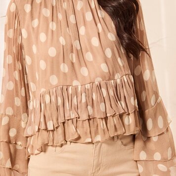 Tribal Tribal Mock Neck Peplum Blouse With Frill 6366O