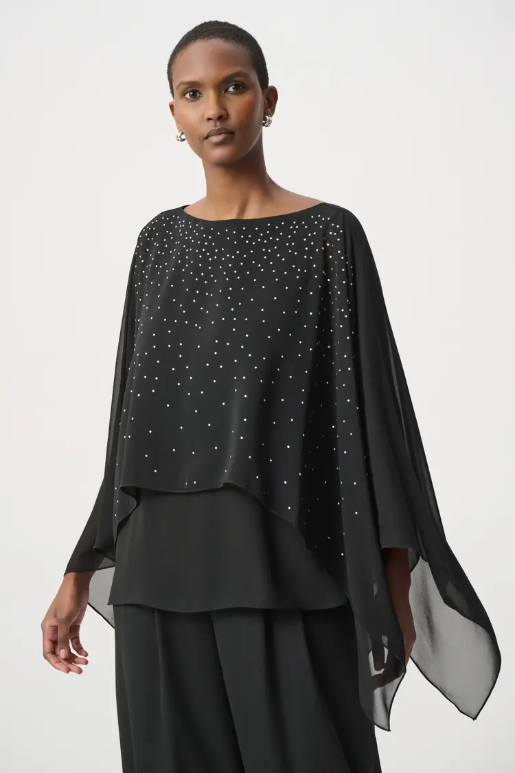 Joseph Ribkoff Joseph Ribkoff Rhinestone-Embellished Chiffon Poncho 264177