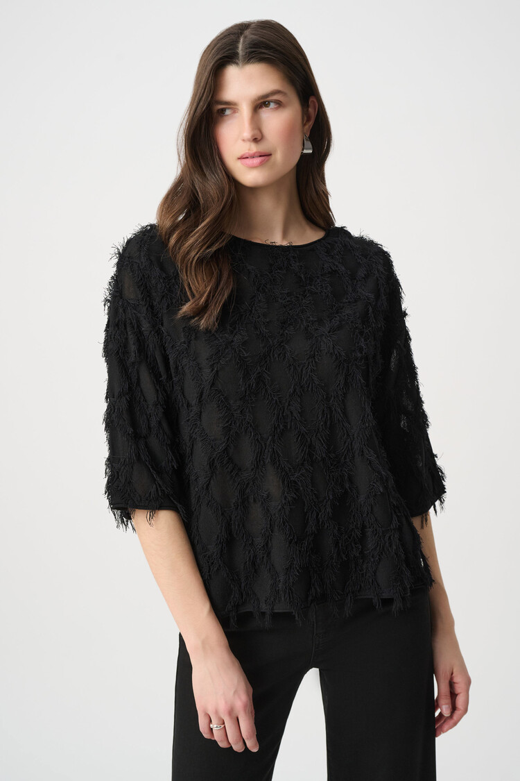 Joseph Ribkoff Joseph Ribkoff Boat Neck Fringe Sweater 264933