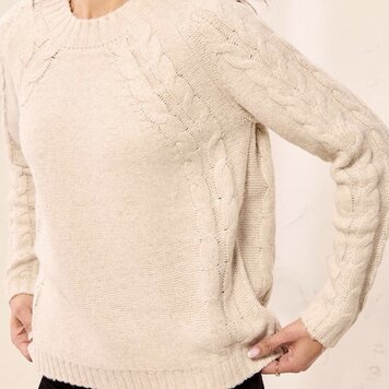 Tribal Tribal Long Sleeve Crew Neck Sweater With Cables Details 3247O