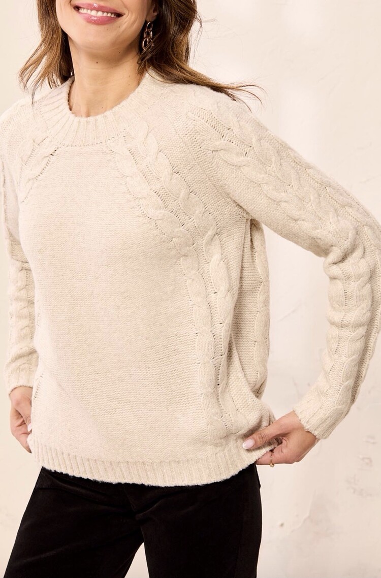 Tribal Tribal Long Sleeve Crew Neck Sweater With Cables Details 3247O