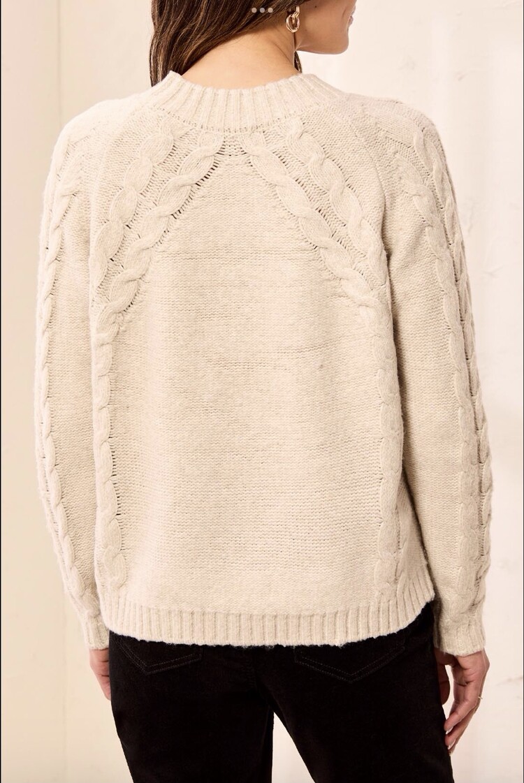 Tribal Tribal Long Sleeve Crew Neck Sweater With Cables Details 3247O