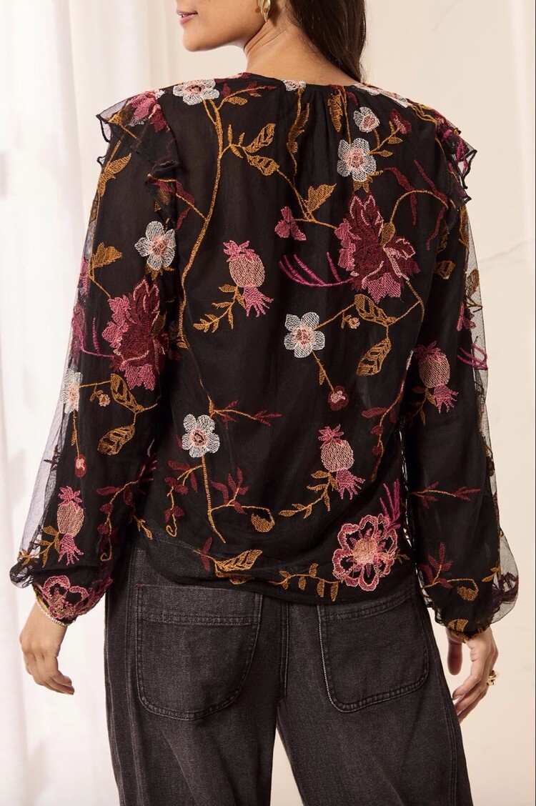 Tribal Tribal Long Sleeve Lined Blouse With Frill 6349O