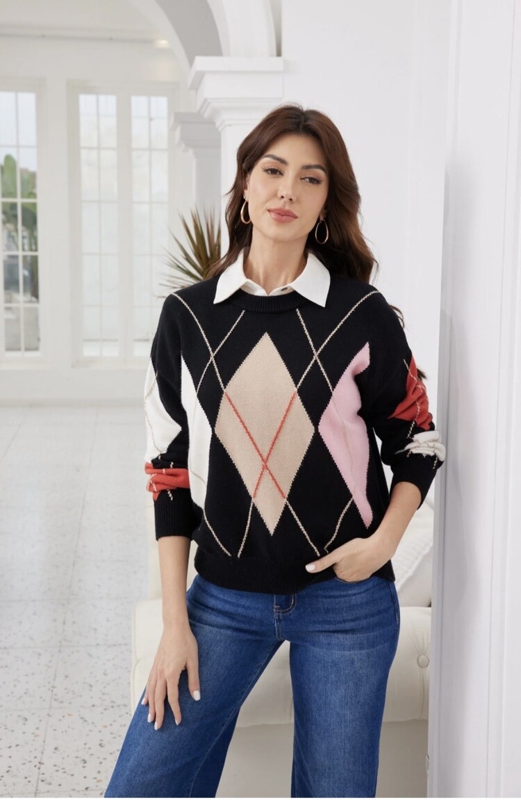 Orange Fashion Diamond Knit Sweater LW317