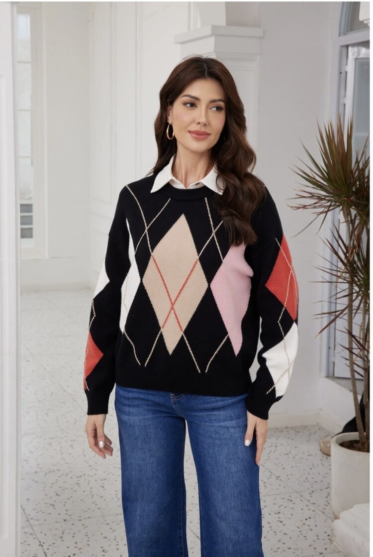 Orange Fashion Diamond Knit Sweater LW317