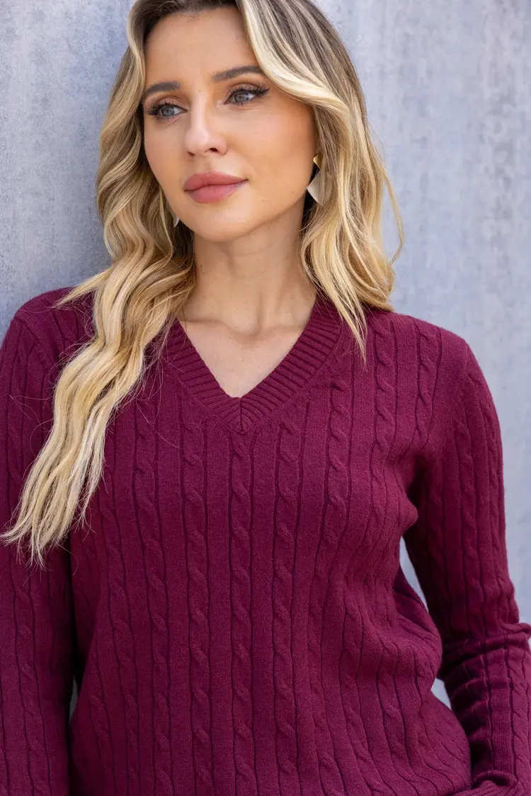 Orange Fashion Bordeaux Braided Knit J-6131