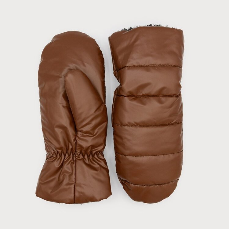 Caracol Caracol Quilted Mittens Shiny Finish and Faux Fur Lining 9023