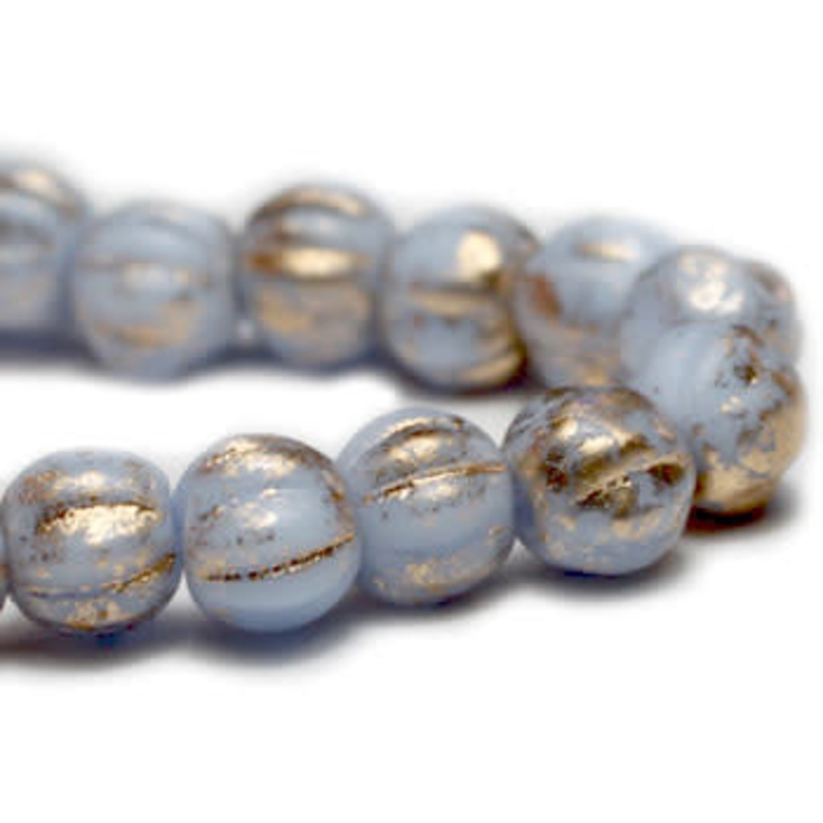 Czech Glass Melon 4mm Round Alice Blue with Gold Wash Bead Strand