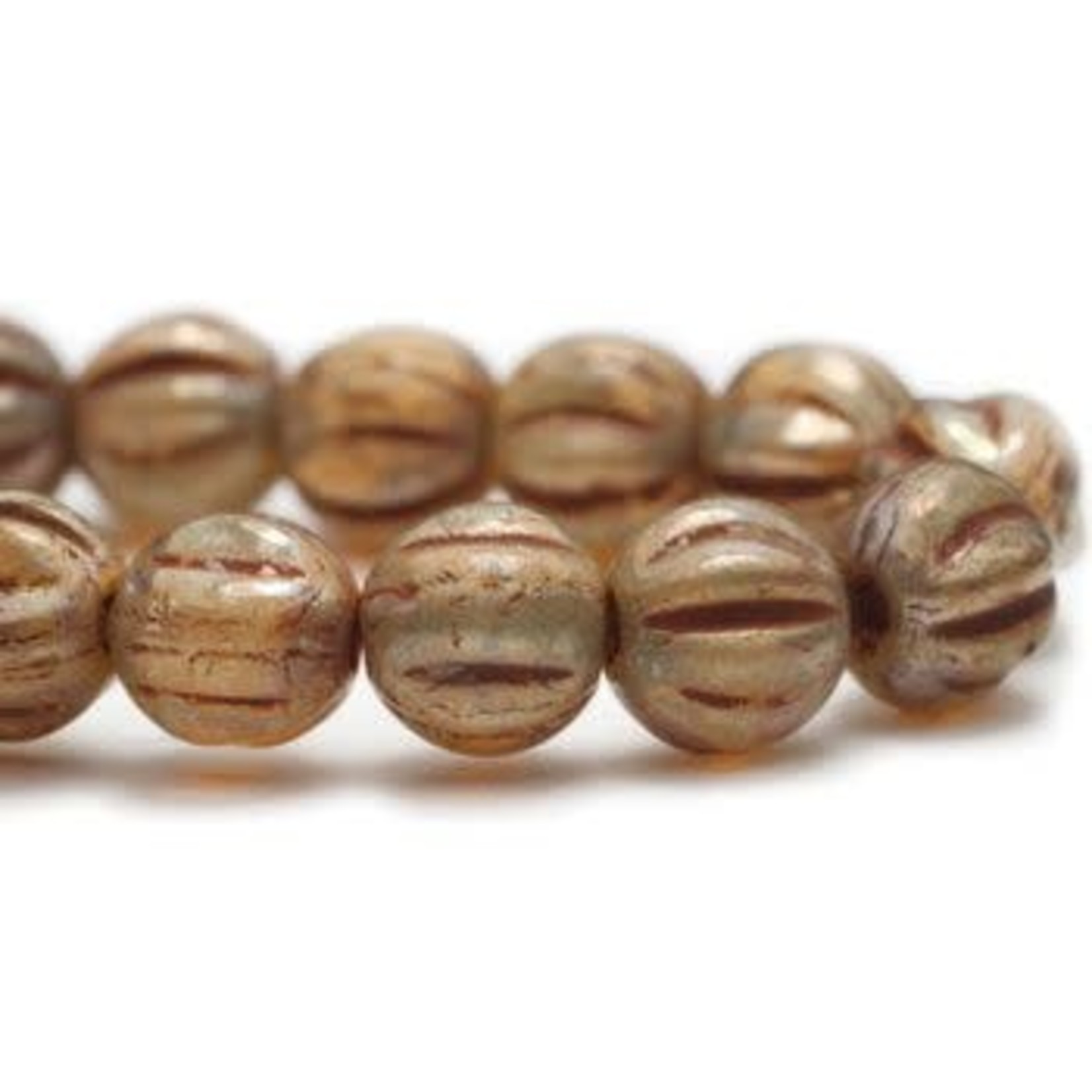 Czech Glass Melon Round 4mm Peach Gold Bead Strand