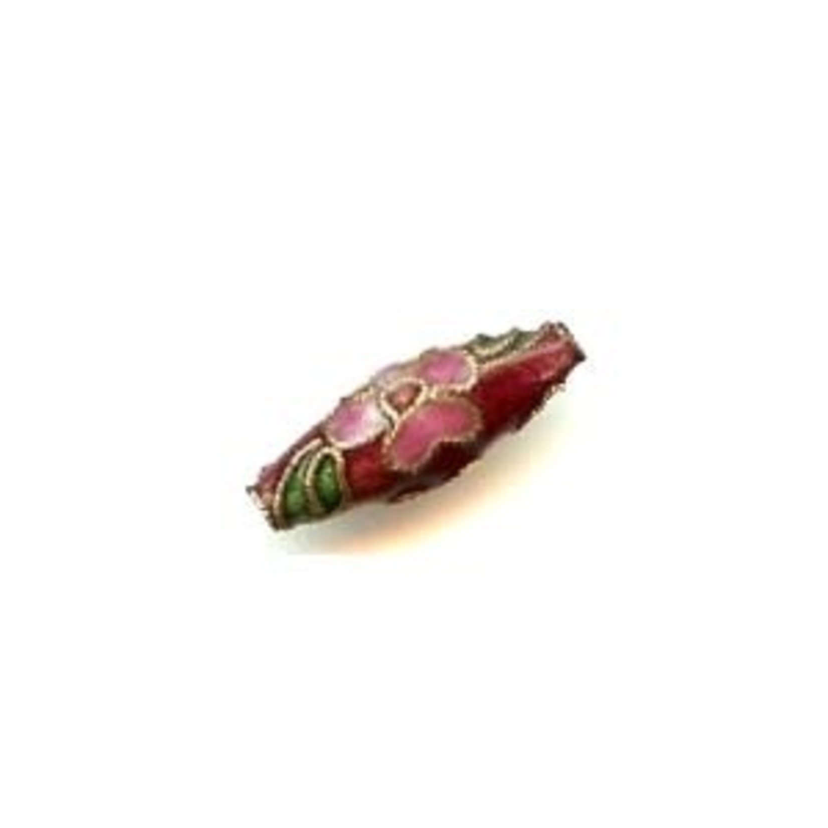 Cloisonne Long Bicone 16x5mm Rust w/ Pink Flower Bead