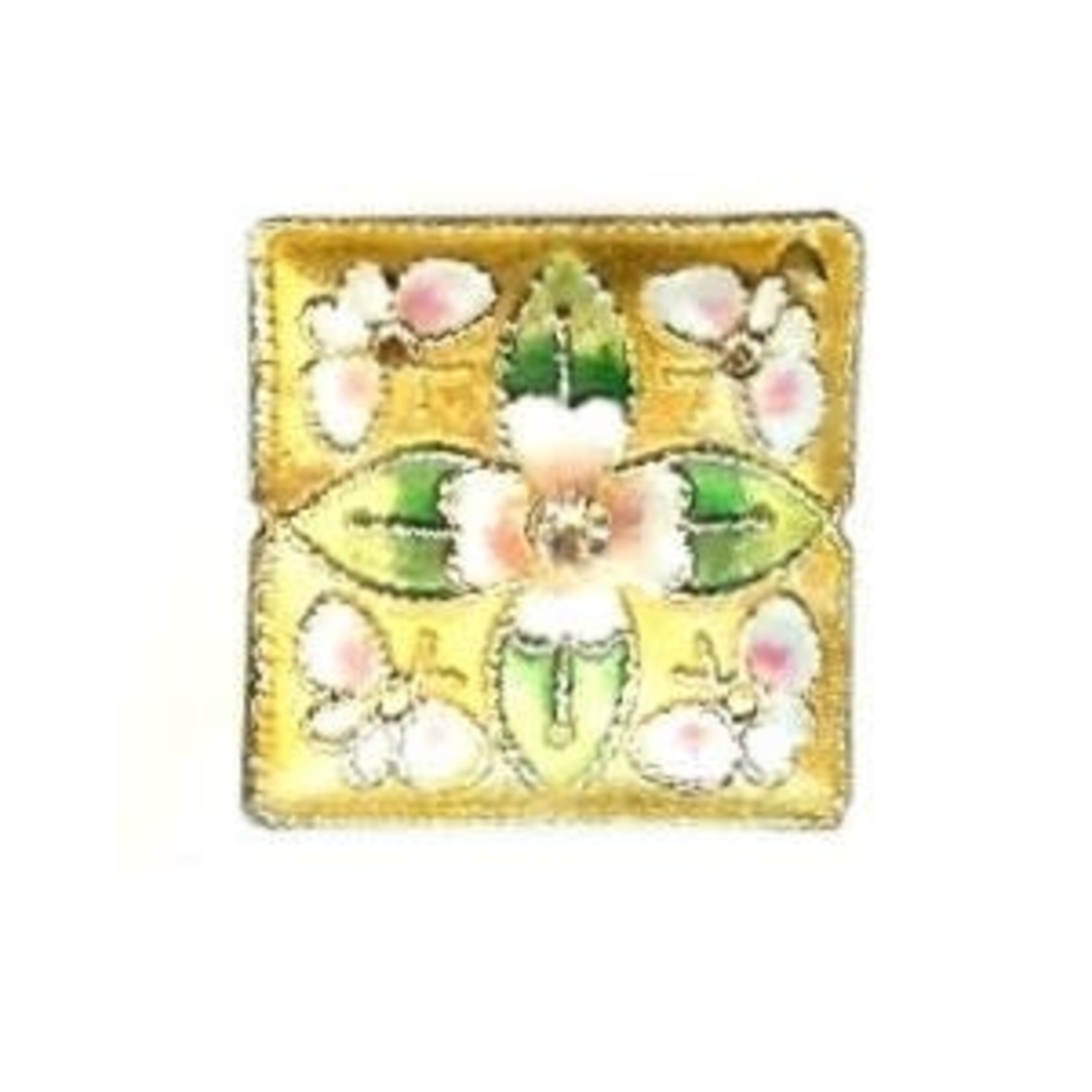 Cloisonne Square Bead - Yellow with Rhinestone