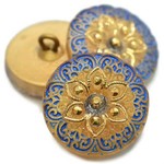 Czech Glass Button 18mm Arabian Star Blue Gold