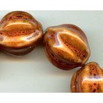 Glazed Clay Bead Large Ridged Long Melon 20mm Orange