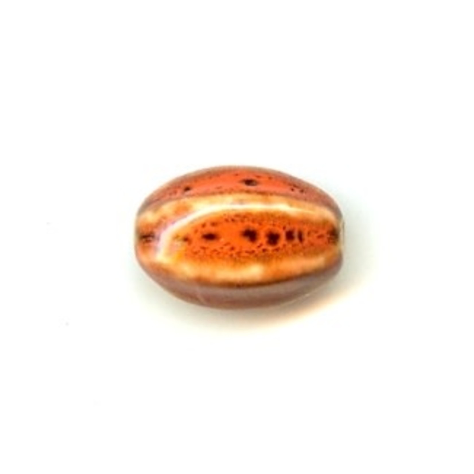 Glazed Clay Bead Ridged Oval 19x13mm Orange