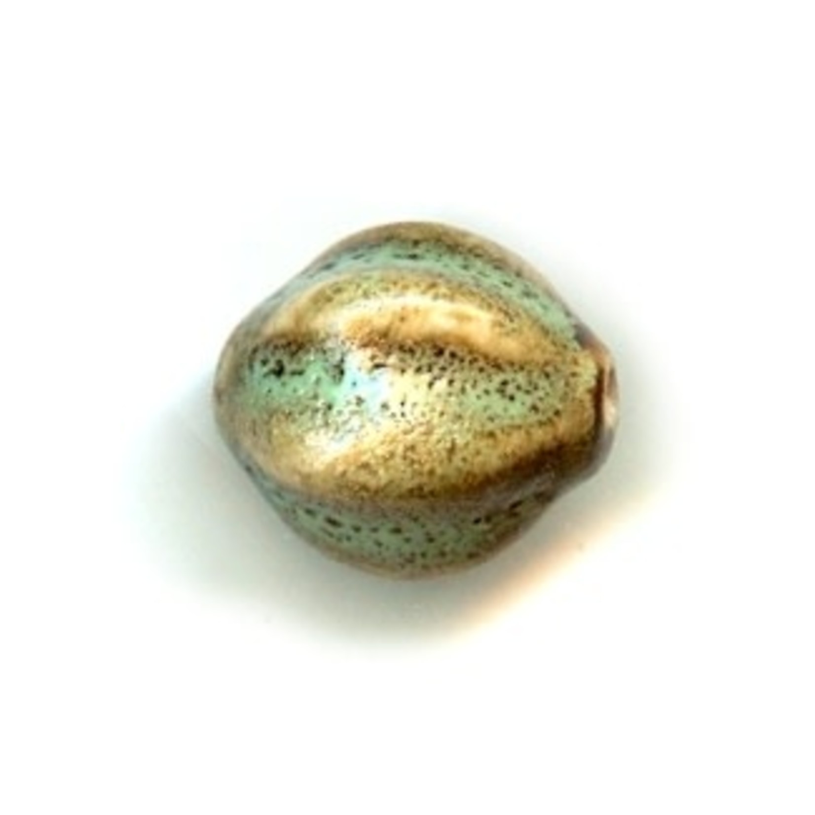 Glazed Clay Bead Large Ridged Long Melon 20mm Green