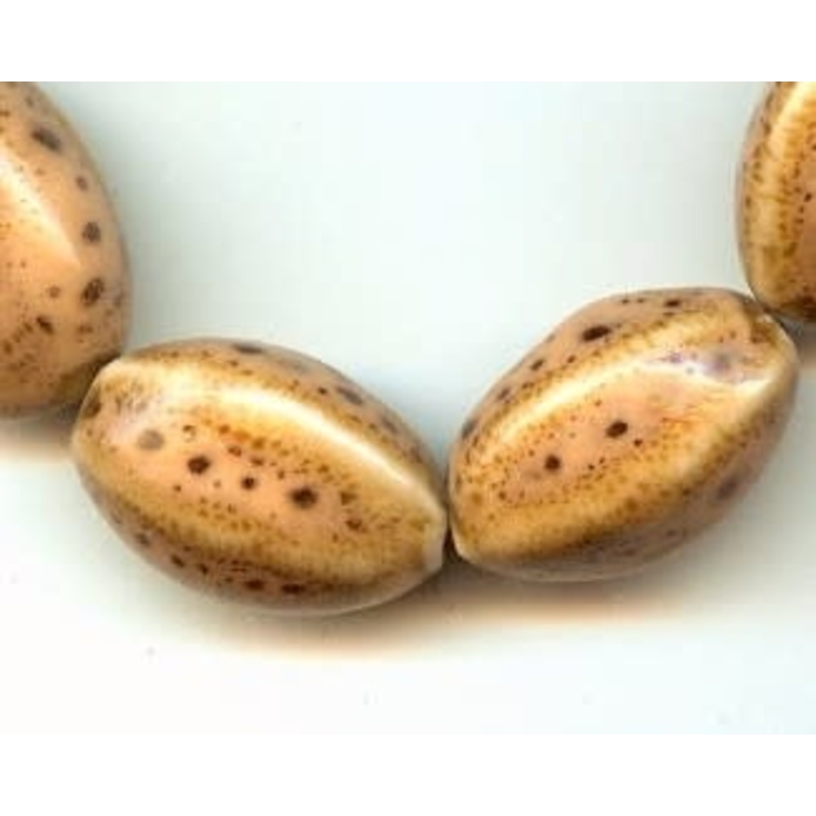 Glazed Clay Bead Ridged Oval 18x15mm Tan