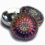 Czech Glass Button 18mm Daisy Volcano w/ Silver