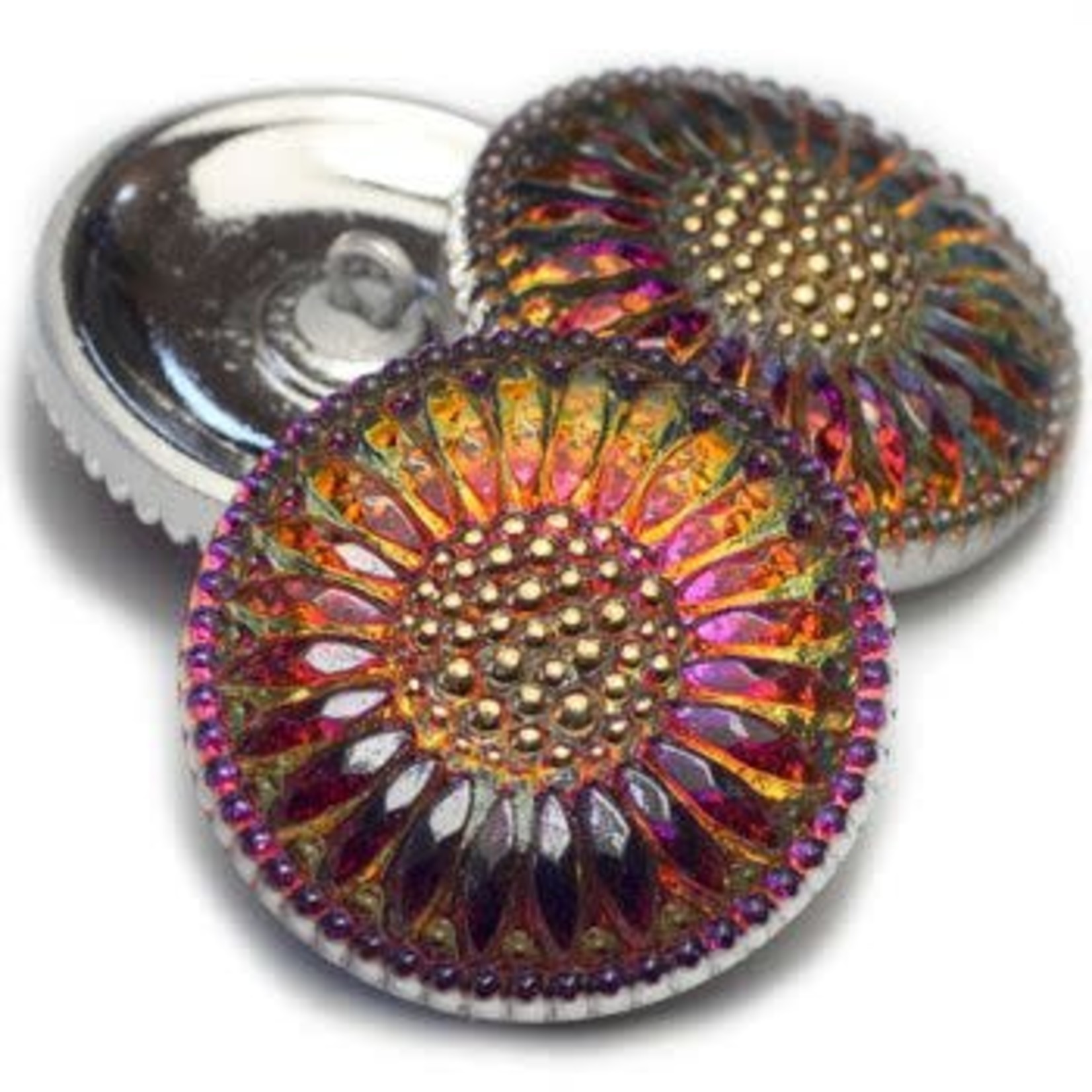 Czech Glass Button 27mm Daisy Fuschia