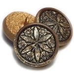 Czech Glass Button 18mm Starflower Gold