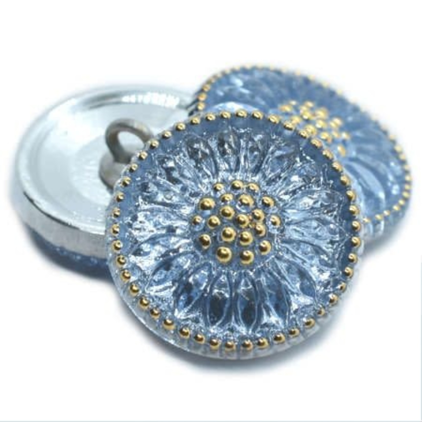 Czech Glass Button 18mm Daisy Sapphire